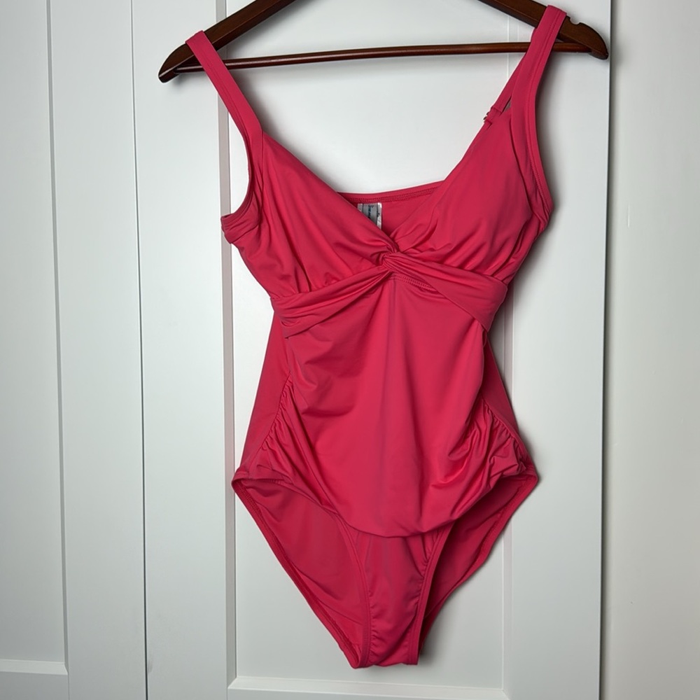 Tommy Bahama Pearl Wrap-Front One-Piece Swimsuit  Pink Ruched Womens Size 8
